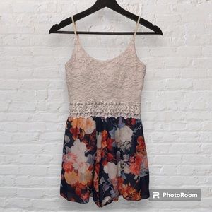 White Laced Top with Floral Shorts Romper